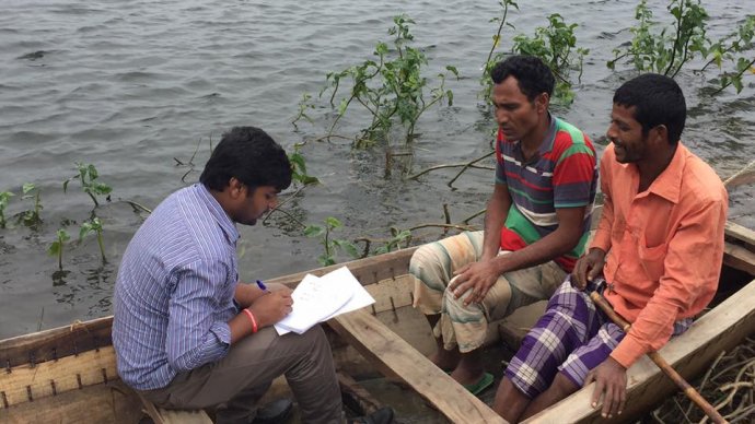 NAHAB member carrying out needs assessment during flash floods in Haor floods